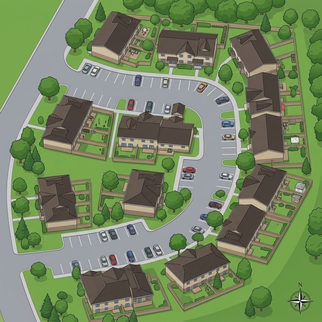 Illustration of cozy townhouse community in Edmonton's Westend